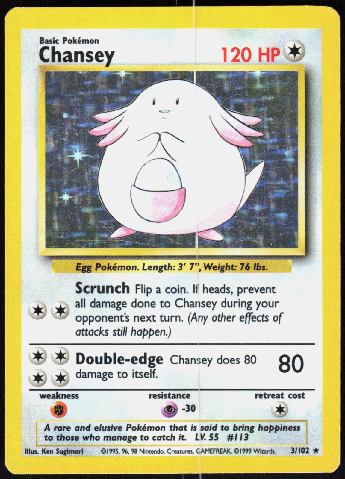 CHANSEY 3/102 BASE SET UNLIMITED POKEMON HOLO RARE MP