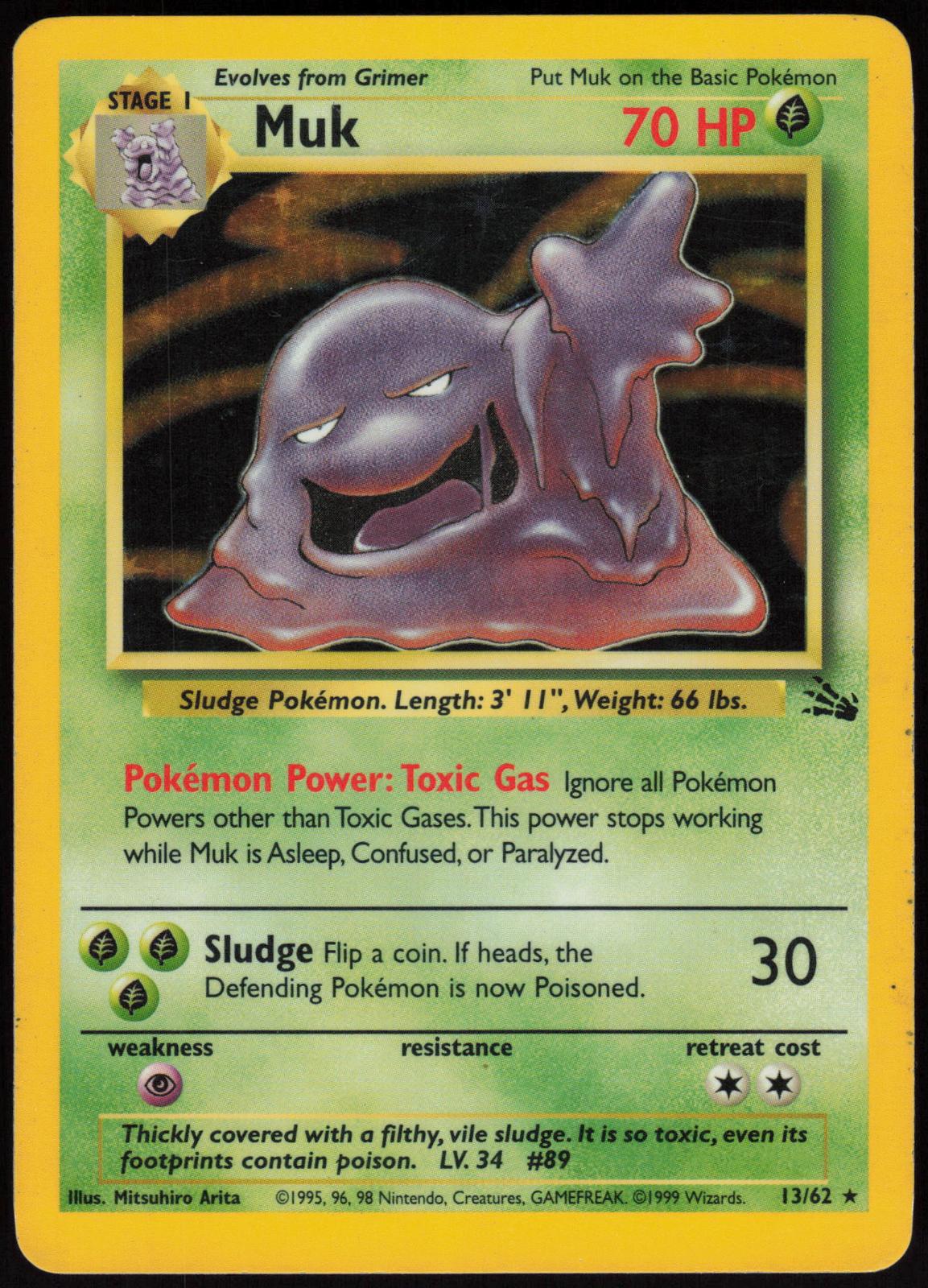 MUK 13/62 FOSSIL POKEMON RARE UNLIMITED HOLO HP