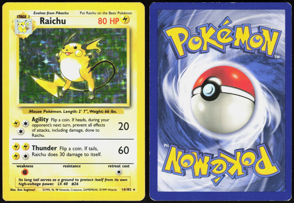 RAICHU 14/102 BASE SET UNLIMITED POKEMON HOLO RARE HP