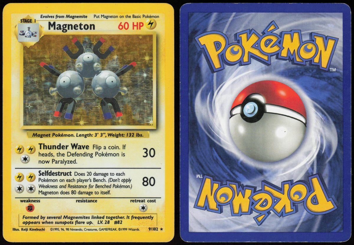 MAGNETON 9/102 BASE SET UNLIMITED POKEMON HOLO RARE MP