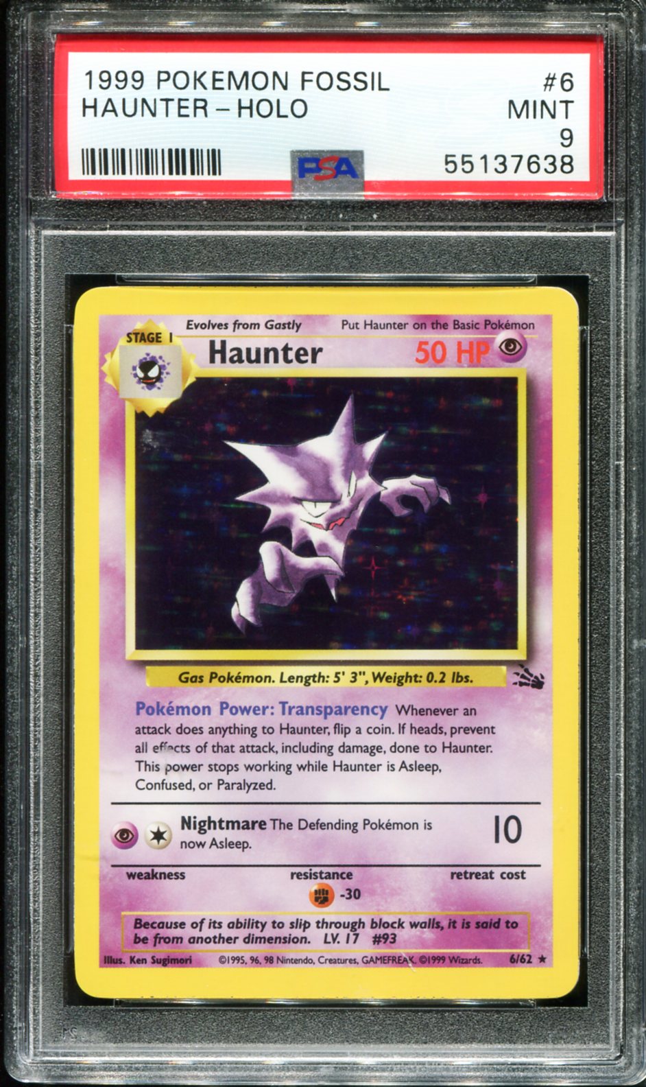 HAUNTER HOLO 6/62 PSA 9 FOSSIL POKEMON