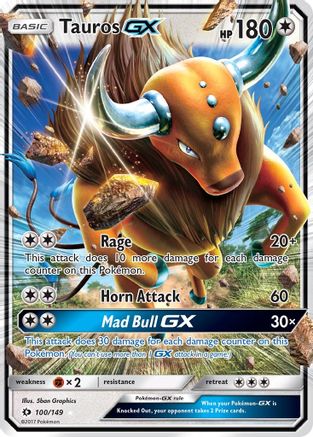 POKEMON TCG - Tauros GX 100/149 SM Base Set - Ultra Rare