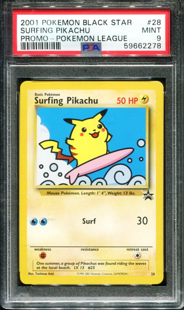 SURFING PIKACHU 28 PSA 9 POKEMON LEAGUE PROMO BLACK STAR POKEMON