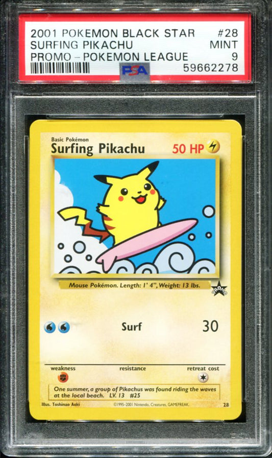 SURFING PIKACHU 28 PSA 9 POKEMON LEAGUE PROMO BLACK STAR POKEMON