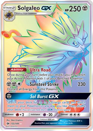 POKEMON TCG - Solgaleo GX (Secret) 155/149 SM Base Set - Secret Rare