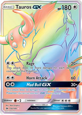 POKEMON TCG - Tauros GX (Secret) 156/149 SM Base Set - Secret Rare