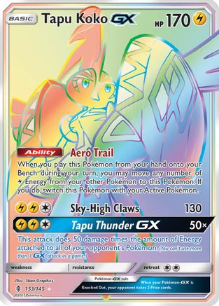 POKEMON TCG - Tapu Koko GX (Secret) 153 SM  Guardians Rising - Secret Rare