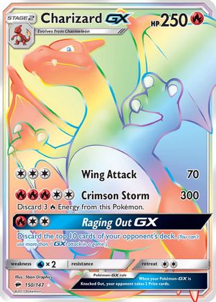 POKEMON TCG - Charizard GX (Secret) 150 SM  Burning Shadows - Secret Rare