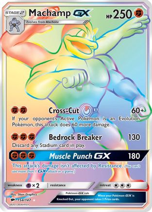 POKEMON TCG - Machamp GX (Secret) 154 SM  Burning Shadows - Secret Rare