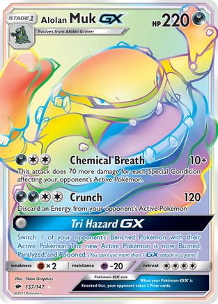 POKEMON TCG - Alolan Muk GX (Secret) 157 SM  Burning Shadows - Secret Rare