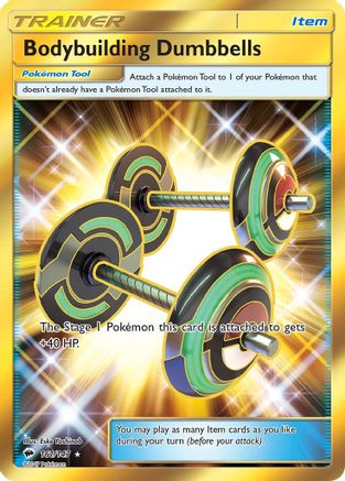POKEMON TCG - Bodybuilding Dumbbells (Secret) 161 SM  Burning Shadows - Secret Rare