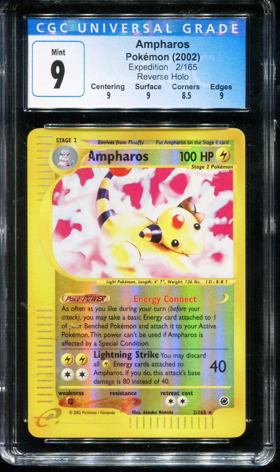 POKEMON TCG - AMPHAROS 2/165 CGC 9 REVERSE HOLO EXPEDITION POKEMON