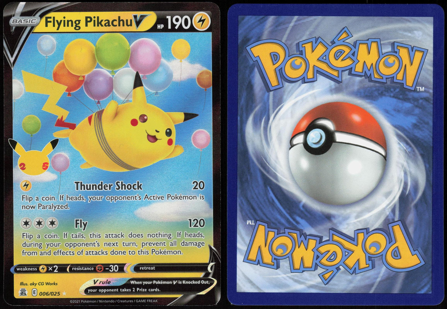 FLYING PIKACHU V 006/025 CELEBRATIONS POKEMON V RARE HOLO LP