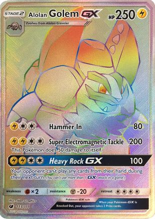 POKEMON TCG - Alolan Golem GX (Secret) 113 SM  Crimson Invasion - Secret Rare
