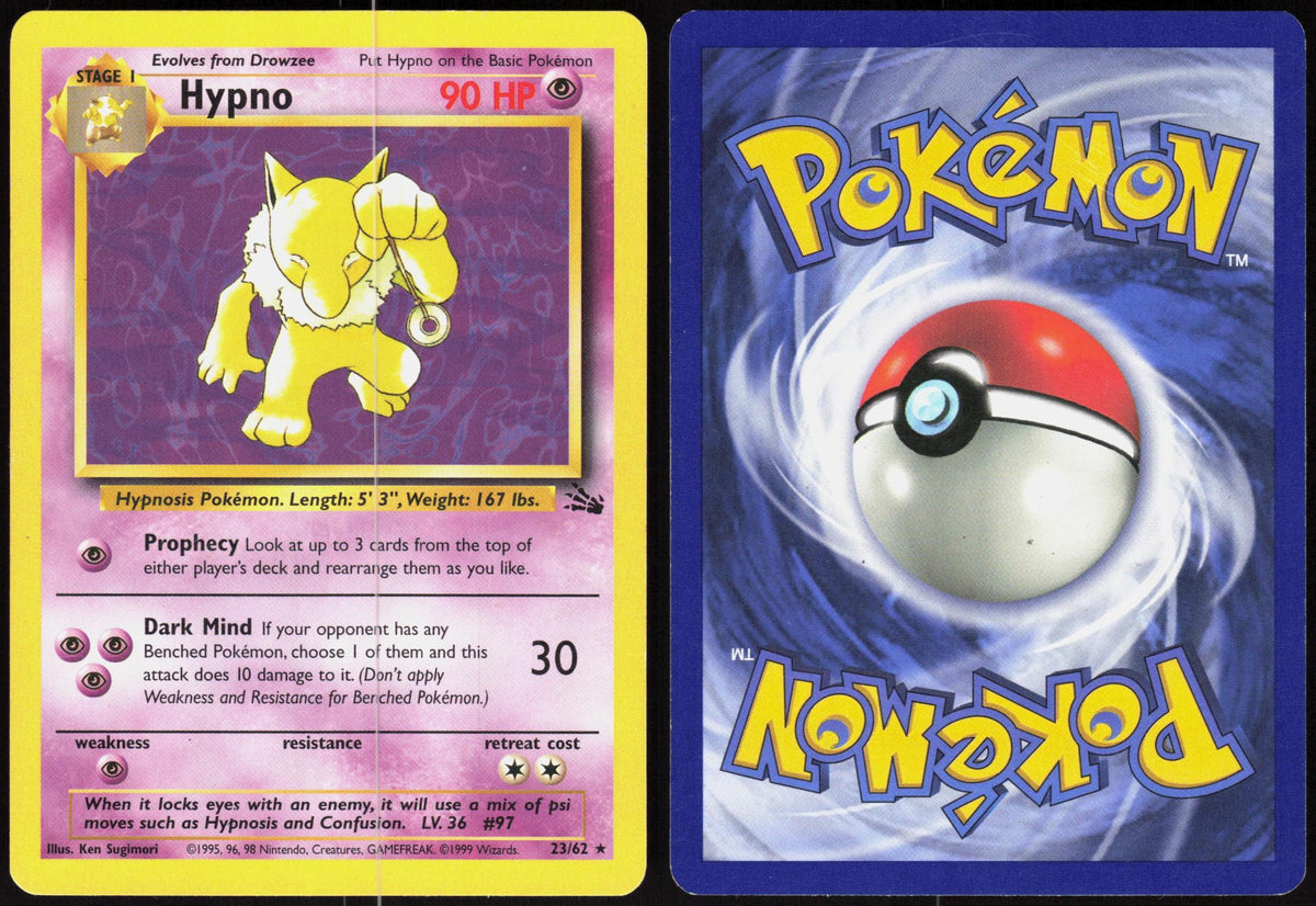 HYPNO 23/62 FOSSIL POKEMON RARE UNLIMITED MP