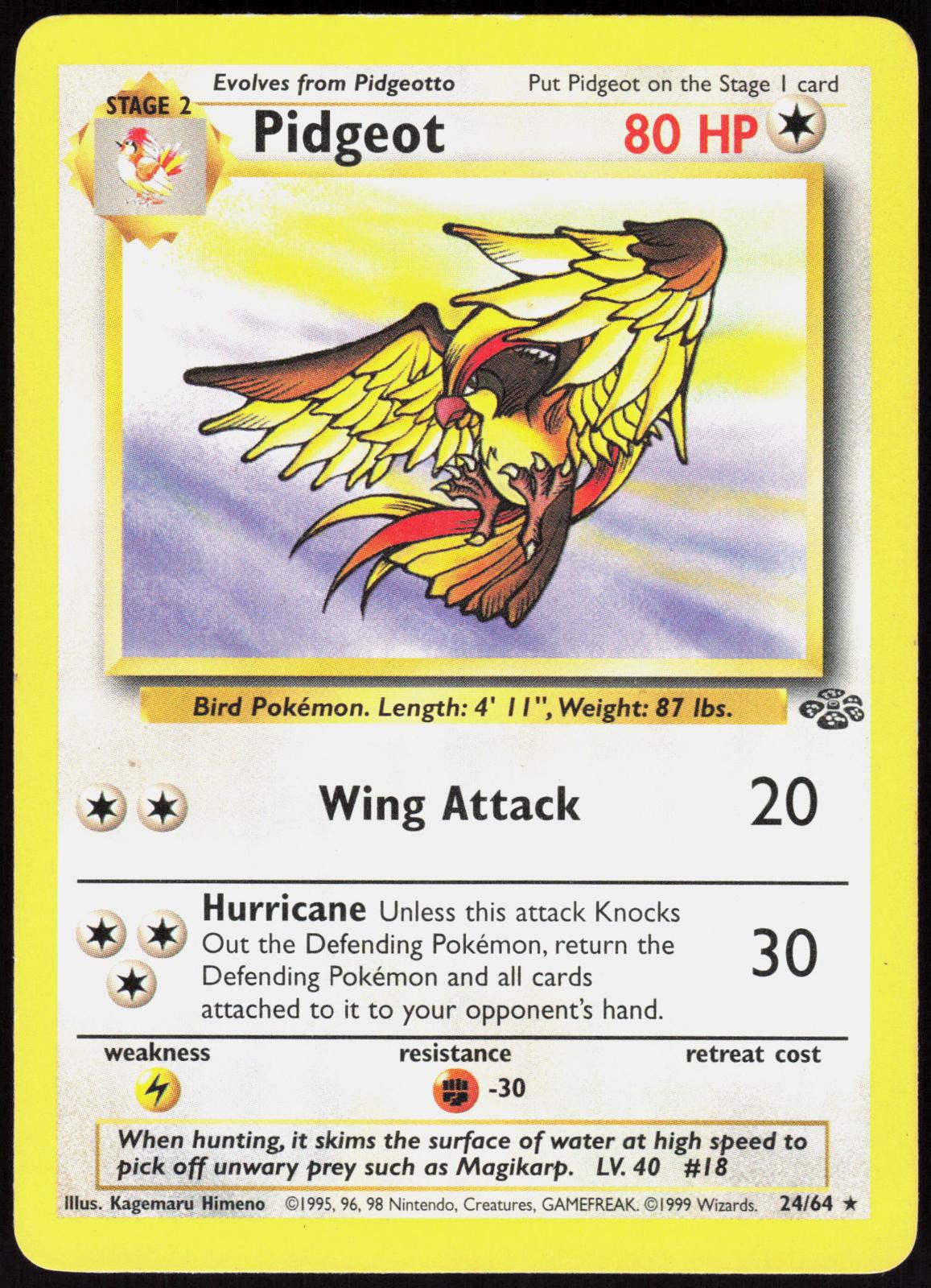 PIDGEOT 24/64 JUNGLE POKEMON RARE UNLIMITED LP