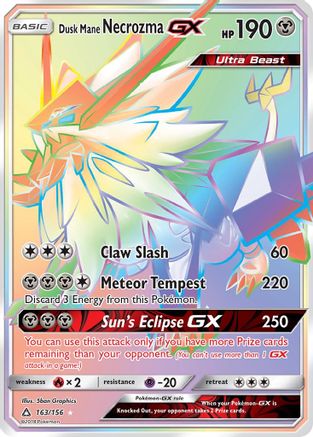 POKEMON TCG - Dusk Mane Necrozma GX (Secret Rare) 163 SM  Ultra Prism - Secret Rare