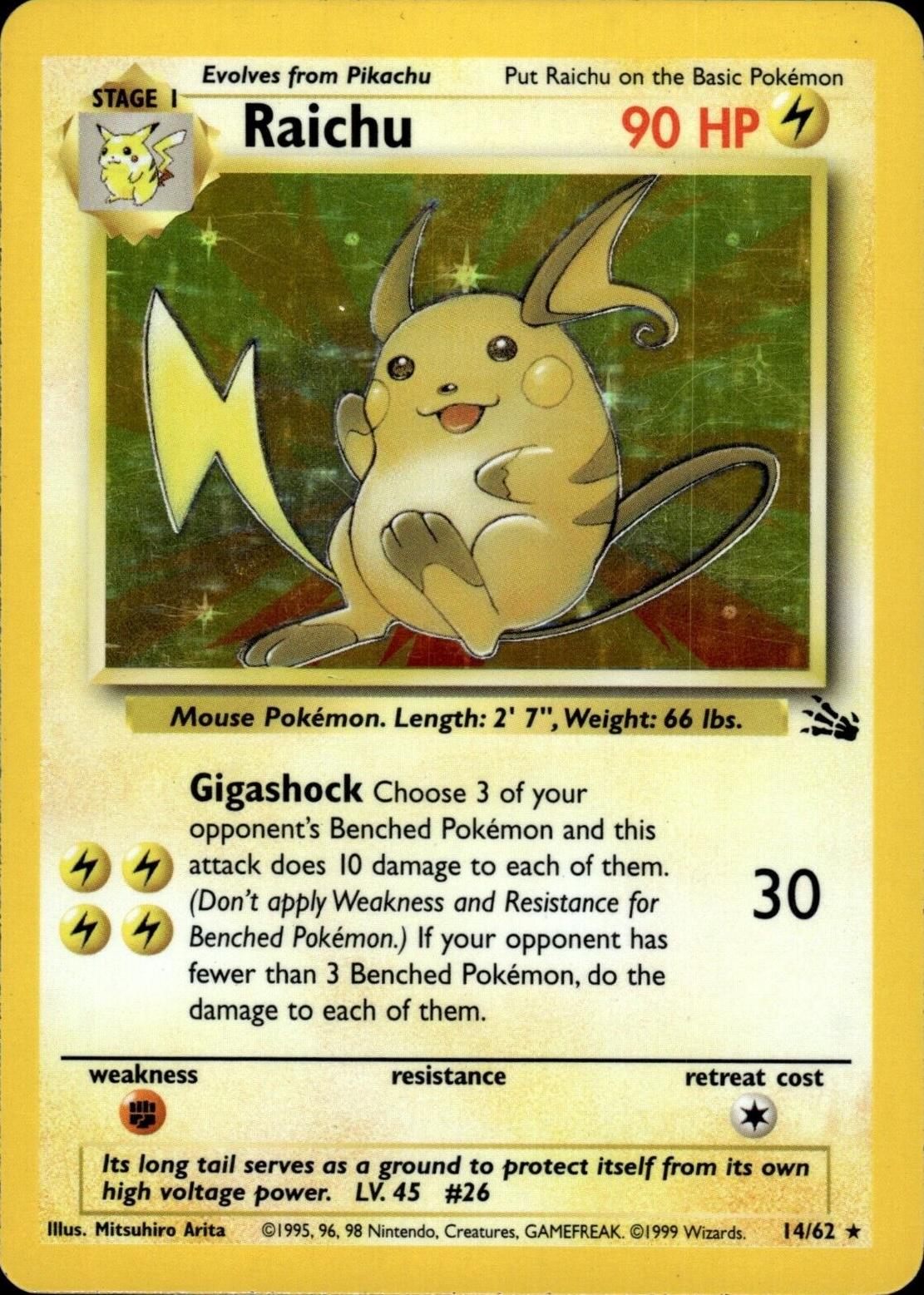 POKEMON TCG - RAICHU 14/62 FOSSIL HOLO RARE (LP)