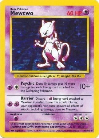POKEMON TCG - MEWTWO 10/102 BASE SET HOLO RARE (LP)
