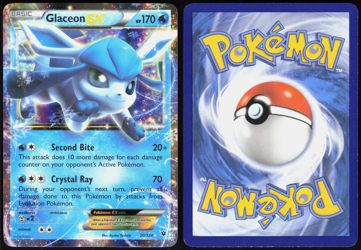 GLACEON EX 20/124 FATES COLLIDE POKEMON EX RARE HOLO LP