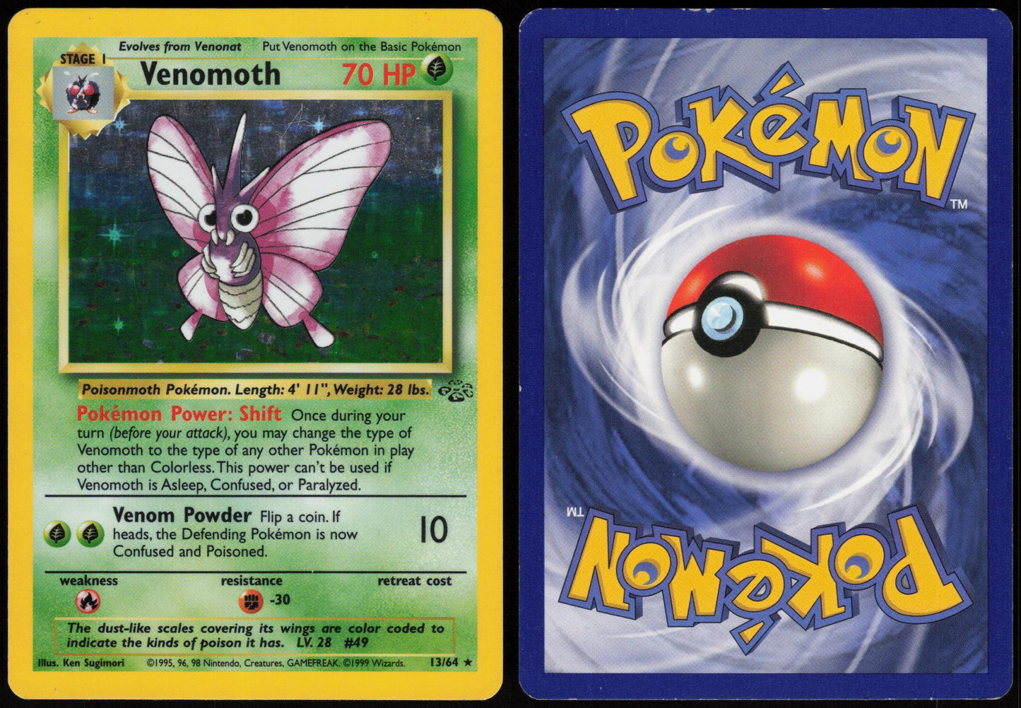 VENOMOTH 13/64 JUNGLE POKEMON RARE UNLIMITED HOLO MP
