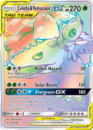 POKEMON TCG - Celebi & Venusaur GX (Secret) 182 SM  Team Up - Secret Rare
