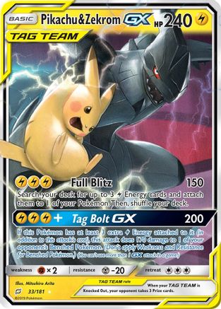 POKEMON TCG - Pikachu & Zekrom GX 033 SM  Team Up - Ultra Rare