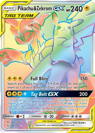 POKEMON TCG - Pikachu & Zekrom GX (Secret) SM  Team Up - Secret Rare