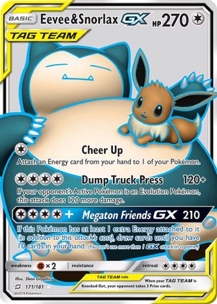 POKEMON TCG - Eevee & Snorlax GX (Full Art) SM  Team Up - Ultra Rare