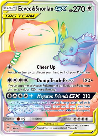 POKEMON TCG - Eevee & Snorlax GX (Secret) SM  Team Up - Secret Rare