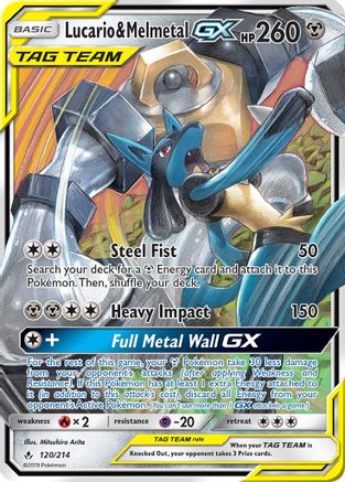 POKEMON TCG - Lucario & Melmetal GX 120 SM  Unbroken Bonds - Ultra Rare