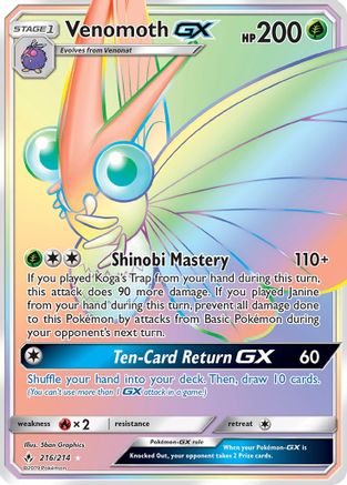 POKEMON TCG - Venomoth GX (Secret) 216 SM  Unbroken Bonds - Secret Rare