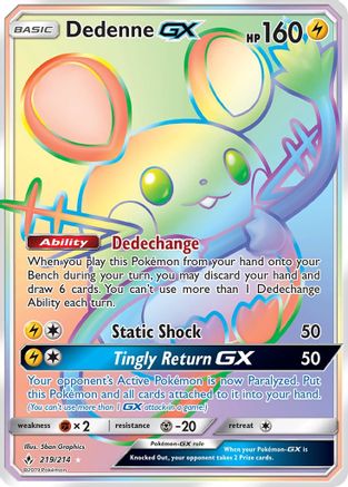 POKEMON TCG - Dedenne GX (Secret) 219 SM  Unbroken Bonds - Secret Rare