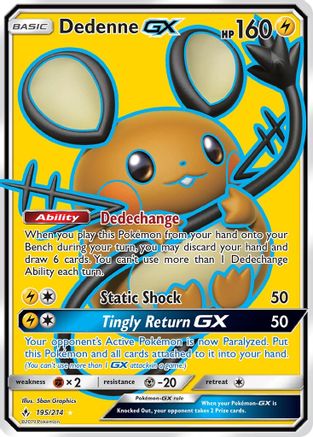 POKEMON TCG - Dedenne GX (Full Art) 195 SM  Unbroken Bonds - Ultra Rare