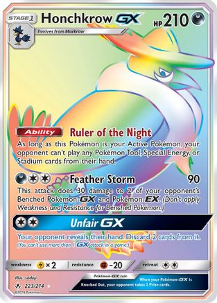 POKEMON TCG - Honchkrow GX (Secret) 223 SM  Unbroken Bonds - Secret Rare