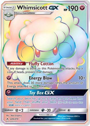POKEMON TCG - Whimsicott GX (Secret) 226 SM  Unbroken Bonds - Secret Rare