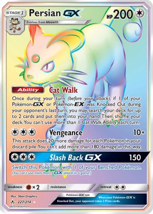 POKEMON TCG - Persian GX (Secret) 227 SM  Unbroken Bonds - Secret Rare