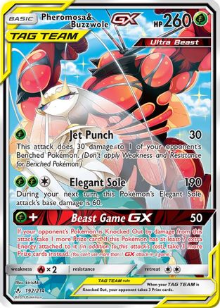 POKEMON TCG - Pheromosa & Buzzwole GX (192) (Alternate Full Art) 192 SM  Unbroken Bonds - Ultra Rare