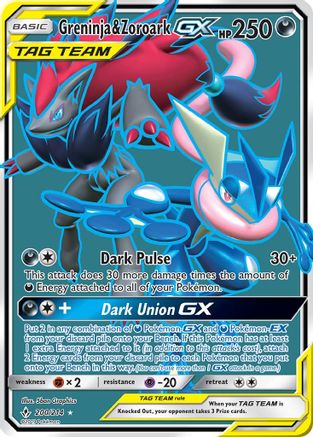 POKEMON TCG - Greninja & Zoroark GX (200) (Full Art) SM  Unbroken Bonds - Ultra Rare