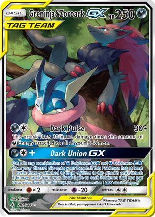 POKEMON TCG - Greninja & Zoroark GX (201) (Alternate Full Art)/214 SM  Unbroken Bonds - Ultra Rare