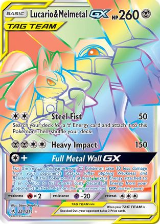POKEMON TCG - Lucario & Melmetal GX (Secret) 224 SM  Unbroken Bonds - Secret Rare