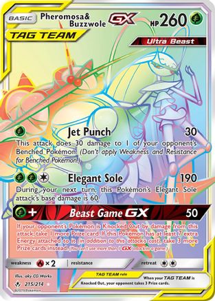 POKEMON TCG - Pheromosa & Buzzwole GX (Secret) 215 SM  Unbroken Bonds - Secret Rare
