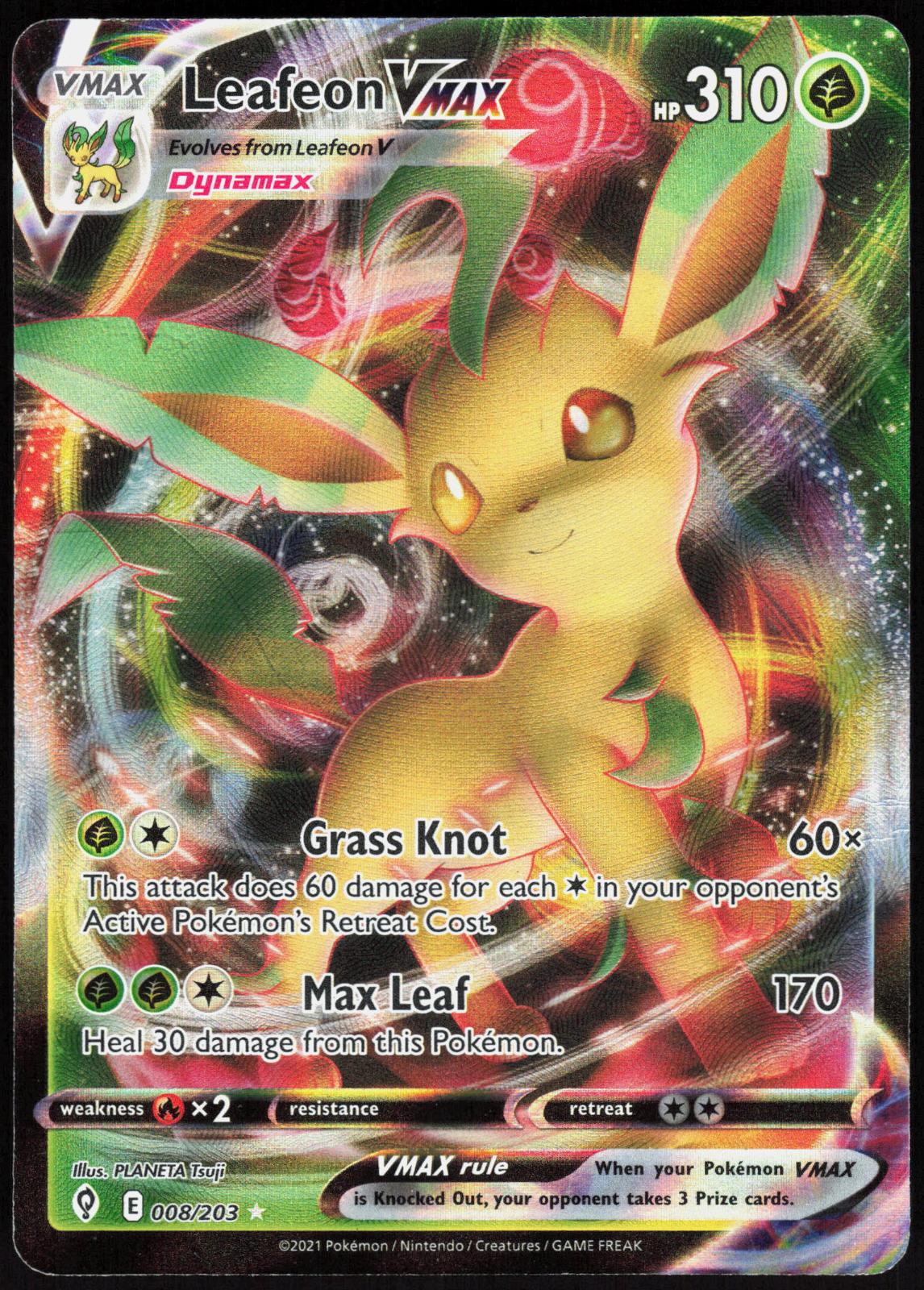 LEAFEON VMAX 008/203 EVOLVING SKIES POKEMON ULTRA RARE HOLO LP