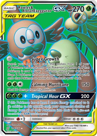 POKEMON TCG - Rowlet & Alolan Exeggutor GX (Full Art) SM  Unified Minds - Ultra Rare