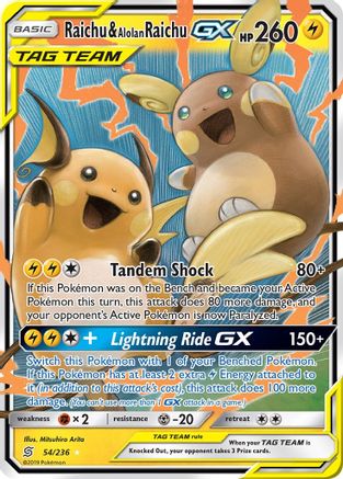 POKEMON TCG - Raichu & Alolan Raichu GX 054 SM  Unified Minds - Ultra Rare