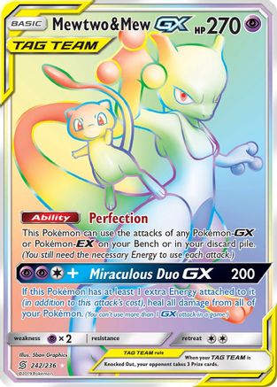 POKEMON TCG - Mewtwo & Mew GX (Secret) SM  Unified Minds - Secret Rare
