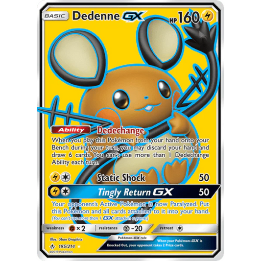 POKEMON TCG - DEDENNE GX 195/214 UNBROKEN BONDS FULL ART