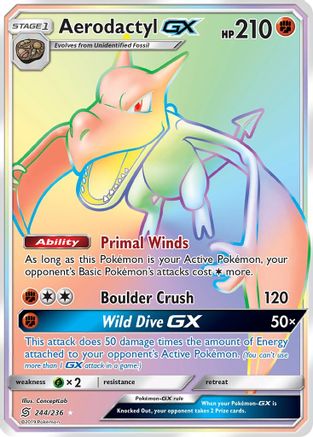 POKEMON TCG - Aerodactyl GX (Secret) 244 SM  Unified Minds - Secret Rare