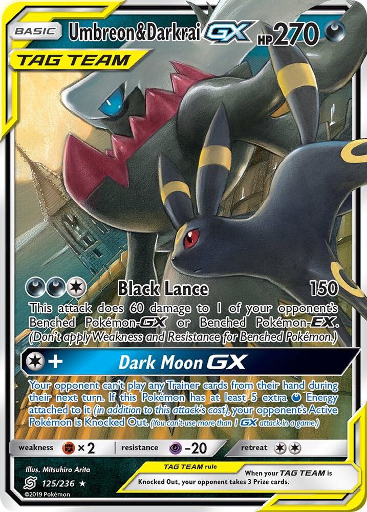 POKEMON TCG - UMBREON & DARKRAI GX 125/236 UNIFIED MINDS ULTRA RARE (MP-HP)