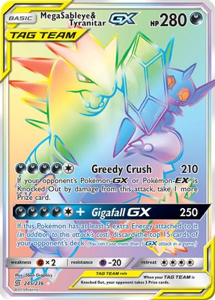 POKEMON TCG - Mega Sableye & Tyranitar GX (Secret) 245 SM  Unified Minds - Secret Rare